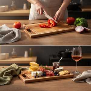 Tabla de Quesos Grande de Madera de Acacia con Asa, Plato de Charcutería Premium Estilo Ecológico, Bloque para Servir Verduras y Tabla de Cortar - Product Image 5