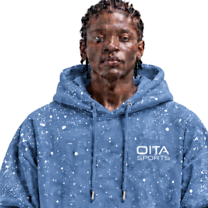 Custom Slate Blue <b>Galaxy</b> Print Mens Oversized <b>Hoodie</b> Heavyweight Fleece Casual Streetwear Pullover Sweatshirt Kangaroo Pocket - Product Image 3