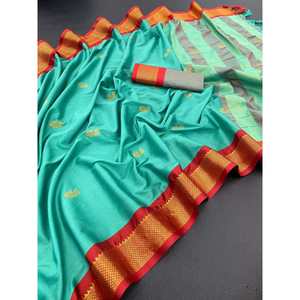 SAREE DE TRAVAIL ATTRACTIF EN COTON À TÊTE SANS COUTURE CHEMISIER SKY - Product Image 1