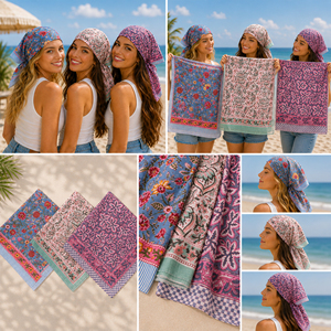 Craftjaipur Adult Multifunction Outdoor Summer Large Square Unisex Handmade Eco-friendly Cotton Block Printed <b>Bandana</b> 100X100cm - Product Image 4