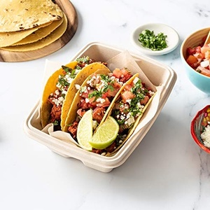 New Compostable Food <b>Container</b> Bagasse Disposable Box 650ml Unbleached Anti Leak Recutangler Shapes Bowls Lid Food Packaging - Product Image 2