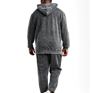 Unisex Custom Two-Piece Casual Track Suit Vintage <b>Embroidery</b> Patch Breathable Acid Washed Fleece Hoodie Sweatpants Winter Plus - Product Image 2