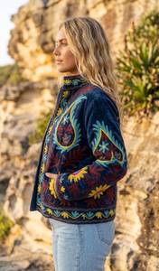Prairie Chic <b>Velvet</b> Embroidered <b>Jacket</b> Floral Pattern Stand Collar Full Sleeve Spring Women's <b>Jacket</b> - Product Image 2