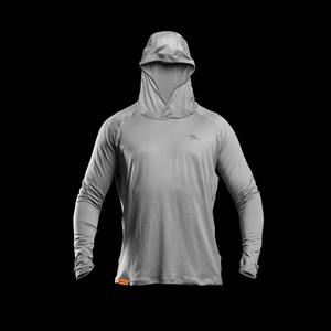 Sweat à capuche gris à manches longues pour homme, protection UPF 50 anti-UV, vêtement de pêche, pull-over uni avec logo imprimé sur le devant - Product Image 1