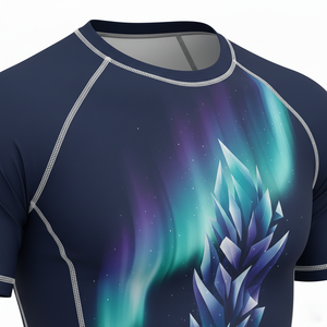 T-shirt de compression à manches courtes premium, sublimé, respirant, tissu durable, coutures renforcées, pour MMA, BJJ, surf et entraînement. - Product Image 4