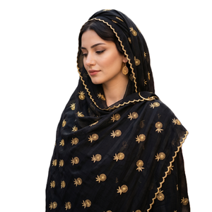 Wholesale Women Black <b>Chiffon</b> Shawl Gold Pineapple Foil Print Long Lightweight <b>Scarf</b> All Seasons Daily Wear OEM Supplier - Product Image 2