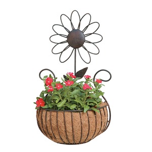 Pot de fleurs suspendu en métal rustique avec motif marguerite pour la plantation en jardin - Product Image 1