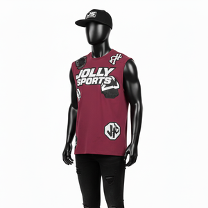 Camiseta sin mangas de algodón jersey estilo urbano con estampado gráfico y logo personalizado, camiseta de verano 100% algodón para hombre, corte holgado, estampada. - Product Image 4