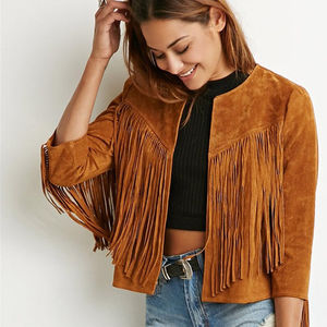 Nueva Chaqueta de Cuero con Flecos para Mujer, de Primera Calidad, al por Mayor, con Forro de Viscosa Teñida, Tela Suave y Transpirable, Estilo Occidental, Cómoda y Moderna - Product Image 1