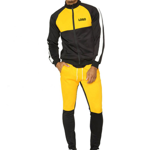 Men's Yellow Black Color Block Tracksuit Full <b>Zip</b> Sporty Jogging Set With Side Pockets Regular Fit Autumn Wear - Product Image 1