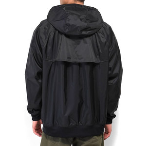Blouson bomber à capuche pour homme, noir uni, coupe-vent, fermeture éclair, décontracté, pour l'automne, en polyester, coupe classique - Product Image 6
