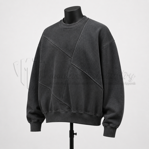 Sweat-shirt col rond oversize personnalisé délavé, style streetwear vintage à empiècements, épais, unisexe, OEM ODM, vente en gros - Product Image 3