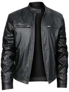 100% <b>Top</b> <b>High</b> Quality Comfortable Breathable Men Black Cow Skin <b>Leather</b> Jacket Winter Warm Long Sleeve Stand Collar Streetwear - Product Image 2