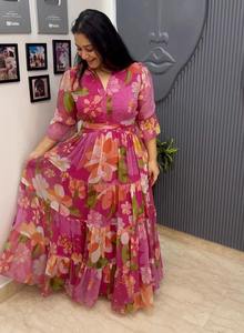 Vestido maxi acampanado estilo Anarkali de georgette, vestido midi largo étnico indio, vestido largo floral para mujer, último modelo de vestido de diseñador. - Product Image 5