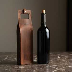 Elegante Bolsa Porta Vino de Cuero Genuino, Lujosa Bolsa de Cuero para una Sola Botella, Ideal para Regalo de Navidad LEB-0073 - Product Image 1