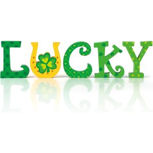 Set di 5 Segnaposto in Legno per San Patrizio, Decorazioni da Tavola con Lettere Portafortuna e Trifoglio, Centrotavola per Feste - Product Image 1