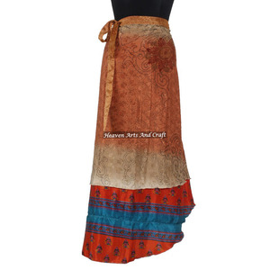 Vestido Envolvente de Seda India, Falda Envolvente Reversible, Compra en Línea al por Mayor, Falda Envolvente de Sari Vintage - Product Image 5