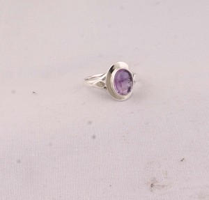 Bague de soirée classique en argent sterling 925 avec améthyste naturelle sertie clos, véritable pierre cabochon violette pour femme - Product Image 3