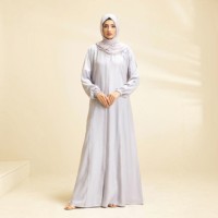 Robe Abaya longue à col haut gris clair pour femmes, en polyester uni, style Moyen-Orient, pour un usage quotidien