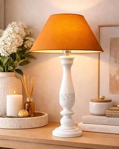 White PVC <b>Cordless</b> Pillar <b>Table</b> <b>Lamp</b> Decorative Bedside Desk Light European Style Living Room Bedroom Tabletop Indoor Use - Product Image 1