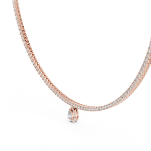 TRENDY 18KT ROSE GOLD RHODIUM PLATED Tennis Chain Pear Pendant Adorned Lab Grown 4.5CT Cut Diamonds Certified Party Wedding Wear - Product Image 1