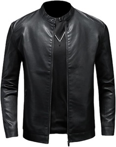 Chaqueta de Cuero Negra para Hombre, Estilo Café Racer, Corte Ajustado, Cuello Alto, Piel de Cordero Genuina, Prenda Exterior para Motociclistas, Ecológica y Transpirable - Product Image 1