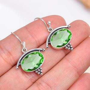 Boucles d'oreilles en améthyste verte, forme ovale, en argent sterling 925, style vintage, bijoux faits à la main, cadeau pour femme - Product Image 4
