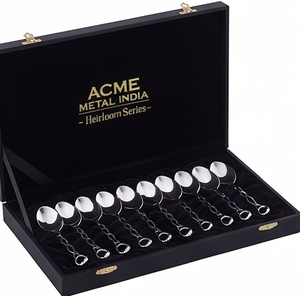 Juego de cucharas de acero inoxidable para postre con cadena plateada efecto espejo, aptas para lavavajillas, ideales para regalo, hoteles y restaurantes. - Product Image 4