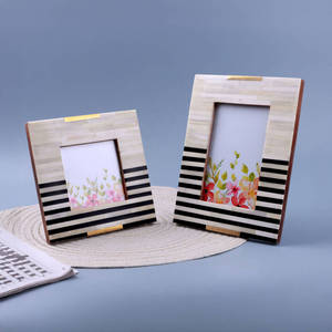Cadre photo vertical élégant fait main avec incrustation osseuse, impression UV, 4x6 pouces, motif tressé perlé, présentoir de table durable - Product Image 2