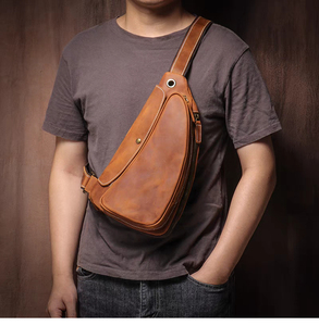 Sac de poitrine vintage en cuir véritable, sac à bandoulière, fermeture éclair, durable, usage quotidien, toutes saisons, pour homme - Product Image 6