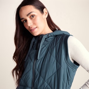 <b>Women's</b> Quilted Puffer <b>Vest</b> Hooded Zipper Front Custom Logo Canvas Warm Casual Outerwear - Product Image 6