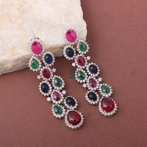 Daisy Trio Color Long Designer Drop Earrings - Product Image 1