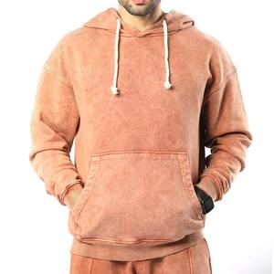 Survêtement à capuche orange pour homme, manches longues, couleur unie, décontracté, poches latérales, coupe classique, coton lavé, style automne - Product Image 6
