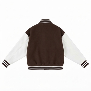 <b>Men</b> s Brown & <b>White</b> Solid Color Custom Logo Heat Transfer Printed Windproof Anti Bacterial Varsity <b>Jacket</b> - Product Image 2