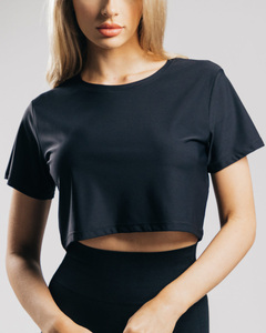 Summer Customized New <b>Women's</b> Round Neck Short Crop <b>Top</b> Solid 100% Cotton Breathable Logo Printed <b>Women</b> Crop T-shirt - Product Image 4