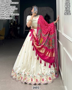 Rani Noor Lehenga Choli traditionnel en coton Khadi Bhandhani avec dupatta, protection solaire, séchage rapide, longueur au sol, pour femme, mariage et fête - Product Image 3