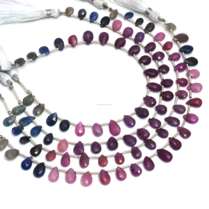 Perles de saphir naturel multicolores de qualité supérieure, facettées en forme de poire, 8 pouces, pour la fabrication de bijoux et bracelets - Product Image 2
