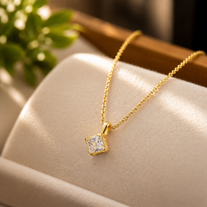10K Yellow <b>Gold</b> Plated <b>Pendant</b> Necklaces Moissanite Diamond Chain Classic Style Women's Everyday Wear - Product Image 1