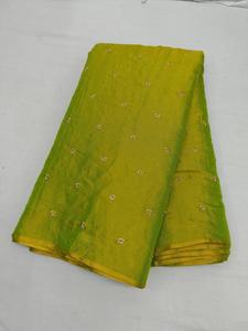 Tissu en soie pure avec broderie florale artisanale délicate et travail Butti pour tissu de créateur, robe festive Lehenga - Product Image 1