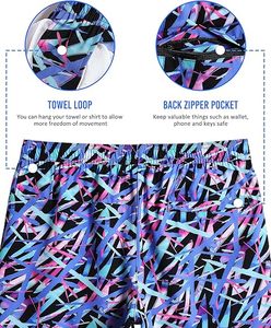 Shorts de bain pour hommes à imprimé géométrique, séchage rapide, respirants, extensibles dans 4 directions, avec cordon de serrage, décontractés, longueur courte, taille mi-haute - Product Image 4