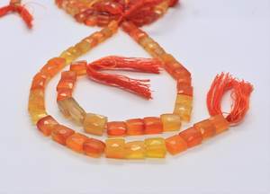 Perles de calcédoine orange naturelle facettées en forme de chiclet 7,5-8 MM, calcédoine ombrée facettée rectangulaire, pierre précieuse à perçage droit - Product Image 3