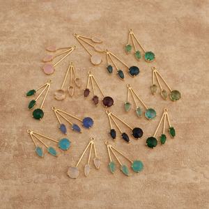 Juego de puntas chapadas en oro de Calcedonia rosa, eslabones de abalorios de piedras preciosas de forma redonda y pera para collares de pendientes y creaciones de joyería hechas a mano - Product Image 6