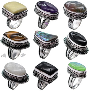 Lote de 100 Anillos de Plata con Piedras Preciosas Mixtas Hechos a Mano, Joyería Original con Piedras Preciosas para Niñas y Mujeres, Engaste de Bisel, para Bodas y Fiestas - Product Image 1