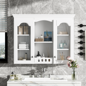 Armadietto da Bagno a Parete con 2 Ante in Vetro, Ampio Spazio di Stoccaggio, Salvaspazio per il Bagno - Product Image 2