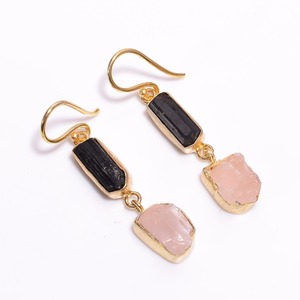 <b>Gold</b> Plated Brass Drop <b>Earrings</b> With Raw Green Kyanite And Pink Natural Stone Bohemia Style Women's Jewelry USA wholesaler - Product Image 5