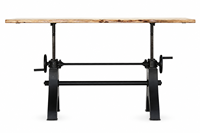Table à manger en bois d'acacia à bord naturel, base en fer réglable en hauteur, style industriel, rectangulaire, rustique, pliable, 6 places, salle à manger d'hôtel