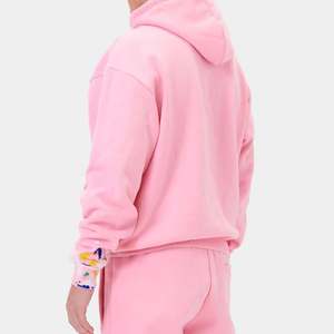 Sudadera con Capucha Oversize Rosa con Logotipo R Rojo y Diseño de Salpicaduras Pintadas a Mano para Hombre, Ropa Casual de Primavera - Product Image 4