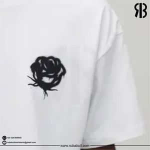 Camiseta Blanca Extra Grande para Hombre Rubabull con Estampado Floral Negro, Manga Corta, Cuello Redondo, Estilo Casual Urbano, Jersey de Algodón - Product Image 4