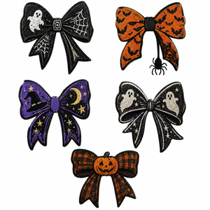 Accesorios para el Cabello con Lazo de Halloween Personalizados, Lazos Decorativos Bordados con Calabaza, Telaraña, Fantasma y Murciélago para Niñas y Mujeres - Product Image 1