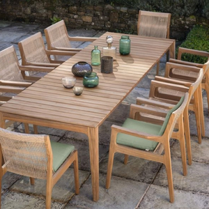 <b>Table</b> and Chairs HUU HUYEN 6/8 Seater <b>Wood</b> <b>Outdoor</b> Dining Set Patio Weather Resistant OEM ODM Custom Cushion Color + Fabric - Product Image 1